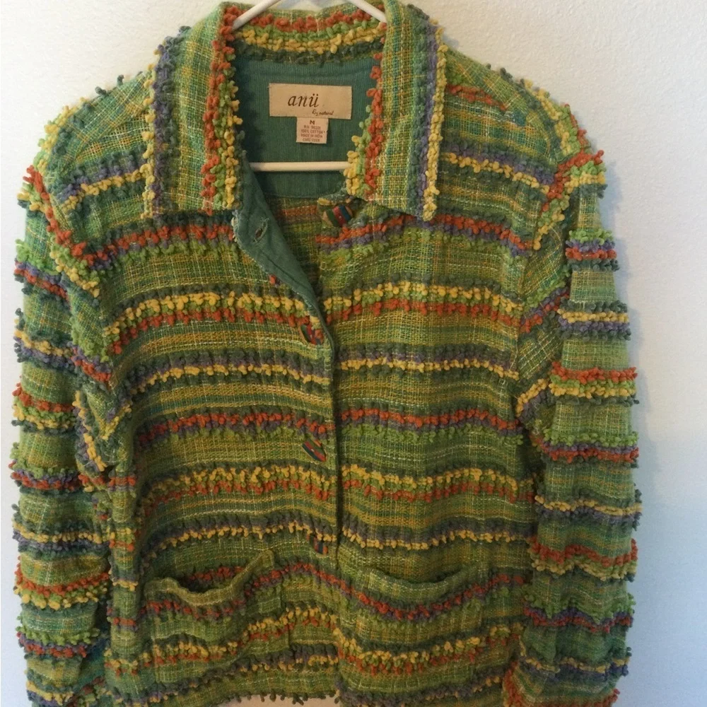 Anu By Natural Multicolored Chic Green Jacket Blazer Office Party Size Medium - Picture 6 of 9